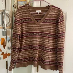 VTG Women’s Croft & Barrow Brown Fair Isle V-Neck Sweater Size L